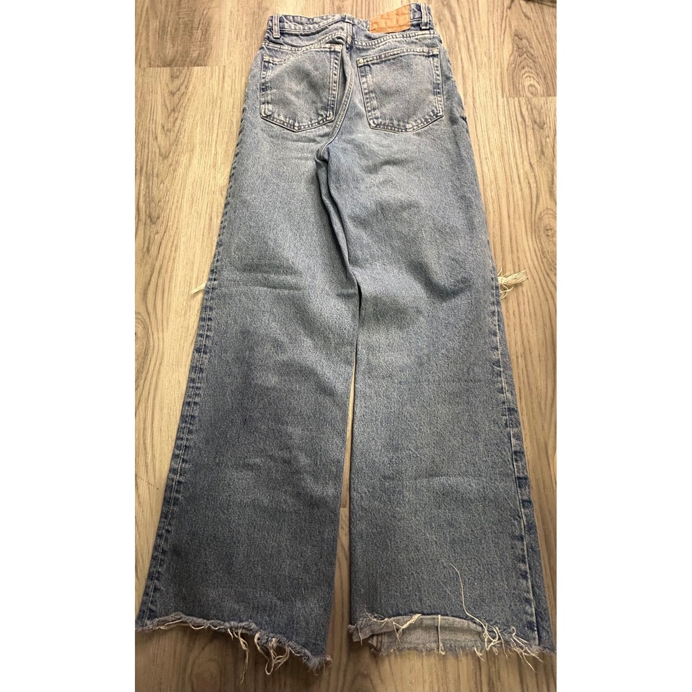 H&M High Waisted Wide Leg Jeans Distressed Ripped Blue Denim Size‎ 4 - Picture 3 of 4